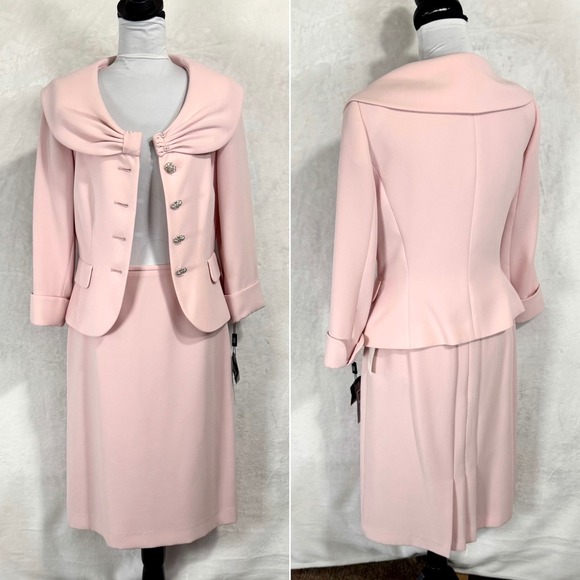 NWT Tahari ASL Pink Skirt Suit Size 6 4 Bow Collar Jacket Spring Pastel 2 Pc Set - Picture 5 of 16